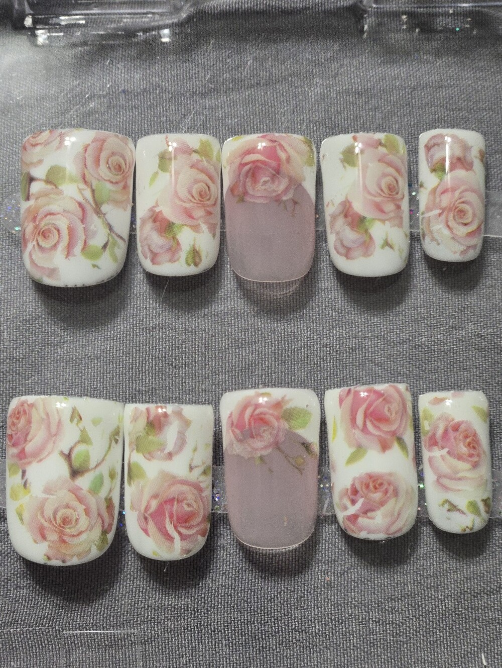 Floral Pink Rose Press-On Nails - Elegant Garden Design